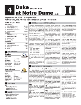 At Notre Dame (1-2) September 24, 2016 • 3:30 Pm • NBC Notre Dame, Ind