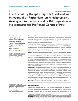 Effect of 5-HT6 Receptor Ligands Combined with Haloperidol Or