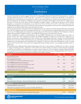 Zimbabwe October 2020 the Latest Household Survey Data Suggest That Poverty Is Rising Rapidly