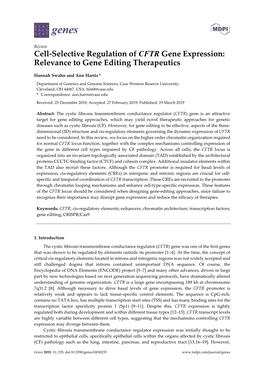 Cell-Selective Regulation of CFTR Gene Expression: Relevance to Gene Editing Therapeutics