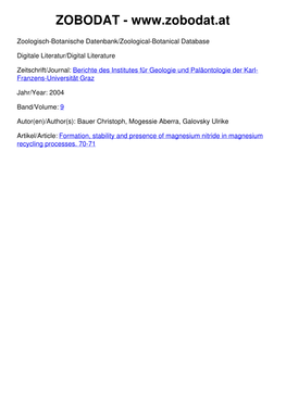 Formation, Stability and Presence of Magnesium Nitride in Magnesium Recycling Processes