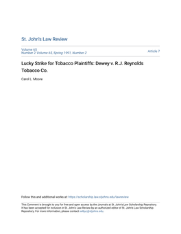 Lucky Strike for Tobacco Plaintiffs: Dewey V. R.J. Reynolds Tobacco Co