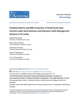 Feeding Patterns and Milk Production of Small-Scale Dairy Farmers Under Semi-Intensive and Extensive Cattle Management Systems in Sri Lanka