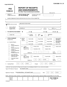 Report of Receipts and Disbursements