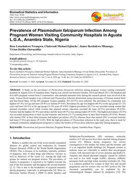 Prevalence of Plasmodium Falciparum Infection Among Pregnant Women Visiting Community Hospitals in Aguata LGA, Anambra State