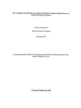 How to Improve the Effectiveness of the World Bank's Negative Pledge Clause As a Legal and Policy Instrument