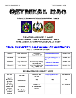 Still Winnipeg's Only Highland Regiment ! 2020-21 Association Officers