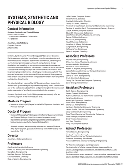 Systems, Synthetic and Physical Biology 1