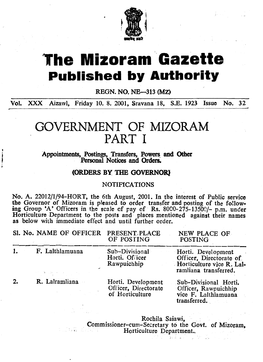 The Mizoramgazetle, Published by Authority REGN