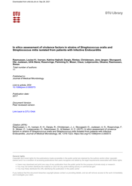 In Silico Assessment of Virulence Factors in Strains of Streptococcus Oralis and Streptococcus Mitis Isolated from Patients with Infective Endocarditis