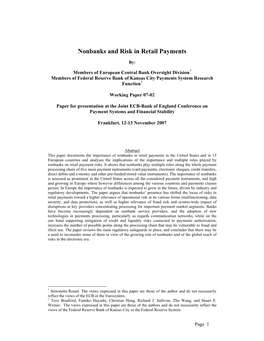 Pdfnonbanks and Risk in Retail Payments