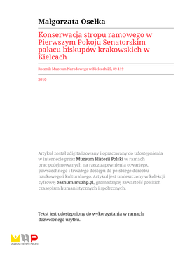 Konserwacja Stropu Ramowego W Pierwszym Pokoju Senatorskim Pałacu Biskupów Krakowskich W Kielcach