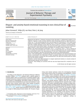 Disgust- and Anxiety-Based Emotional Reasoning in Non-Clinical Fear of Vomiting