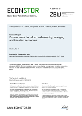 Environmental Tax Reform in Developing, Emerging and Transition Economies