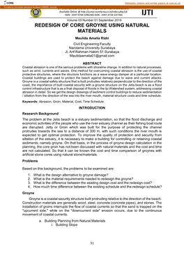 REDESIGN of CORE GROYNE USING NATURAL MATERIALS Maulida Amalia Rizki Civil Engineering Faculty Narotama University Surabaya Jl
