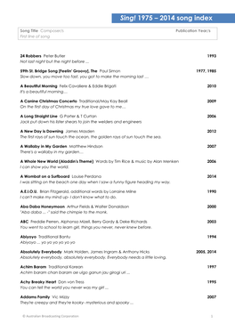 Sing! 1975 – 2014 Song Index