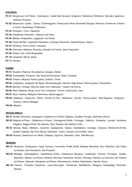 PIACENZA PC 01: Borgonuovo Val Tidone, Calendasco, Castel San Giovanni, Gragnano Trebbiense, Rottofreno, Sarmato, Agazzano, Gazzola, Piozzano