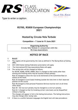 RS700, RS800 European Championships 2021 Hosted By