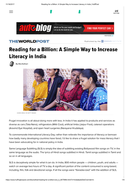 Reading for a Billion: a Simple Way to Increase Literacy in India | Huffpost