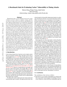 [Cs.CR] 19 Nov 2019 Attention Due to Their Use in Spectre [26] and Meltdown [31]