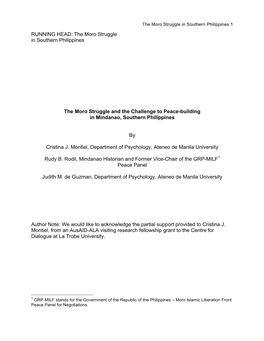 RUNNING HEAD: the Moro Struggle in Southern Philippines