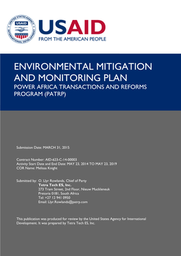 Environmental Mitigation and Monitoring Plan Power Africa Transactions and Reforms Program (Patrp)