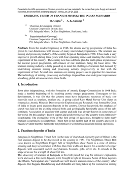 1. Introduction 2. Uranium Deposits of India