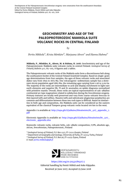 Geochemistry and Age of the Paleoproterozoic Makkola Suite Volcanic Rocks in Central Finland