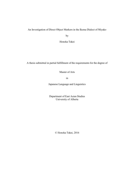 An Investigation of Direct Object Markers in the Ikema Dialect of Miyako