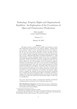 Technology, Property Rights and Organizational Equilibria: an Explanation of the Co-Existence of Open and Closed-Source Productions