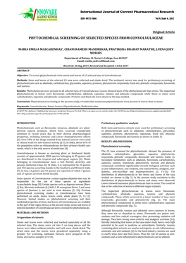 Phytochemical Screening of Selected Species from Convolvulaceae