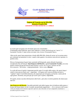 Laguna Di Venezia Con La M/N Silis Domenica 10 Aprile 2016 ADESIONE ENTRO DOMENICA 3 APRILE