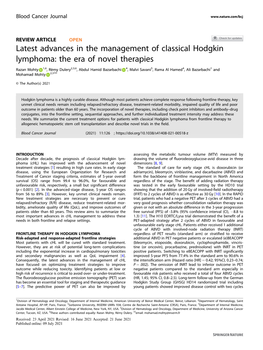 Latest Advances in the Management of Classical Hodgkin Lymphoma: the Era of Novel Therapies