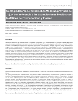 Geología Del Área Del Embalse Las Maderas, Provincia De Jujuy, Con Referencia a Las Acumulaciones Bioclásticas Fosfáticas Del Tremadociano Y Floiano