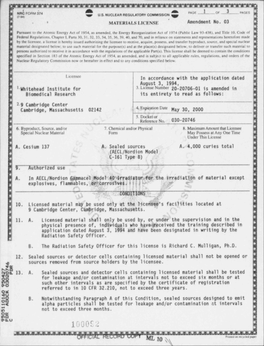 Matls Licensing Package for Amend 3 to License 20-20706-01 For