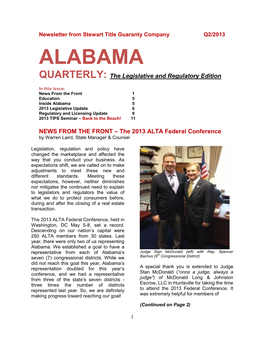 ALABAMA QUARTERLY: the Legislative and Regulatory Edition