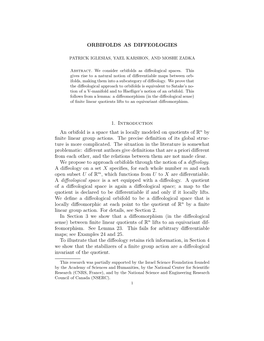 ORBIFOLDS AS DIFFEOLOGIES 1. Introduction an Orbifold Is a Space