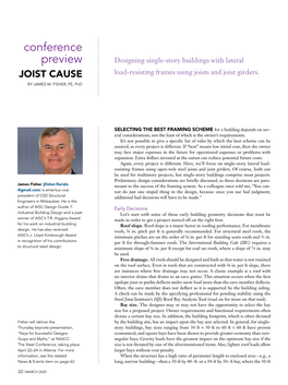 Conference Preview Designing Single-Story Buildings with Lateral JOIST CAUSE Load-Resisting Frames Using Joists and Joist Girders