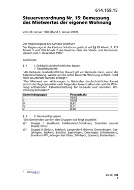 Steuerverordnung Nr. 15: Bemessung Des Mietwertes Der Eigenen Wohnung
