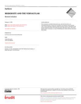 MODERNITY and the VERNACULAR Bennet Schaber