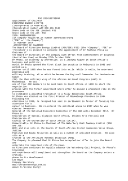 FSE 201410270009A Appointment of Chairman FIRESTONE ENERGY