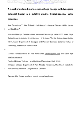 A Novel Uncultured Marine Cyanophage Lineage with Lysogenic