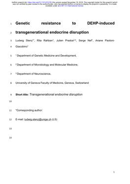 Genetic Resistance to DEHP-Induced Transgenerational