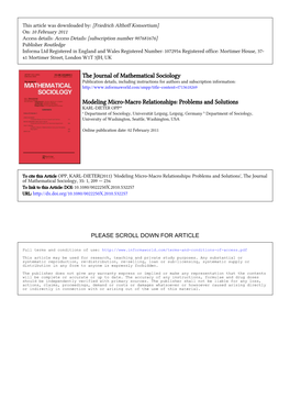 The Journal of Mathematical Sociology Modeling Micro-Macro