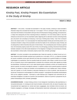 Bio-Essentialism in the Study of Kinship