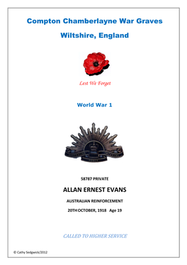 Compton Chamberlayne War Graves Wiltshire, England ALLAN ERNEST EVANS