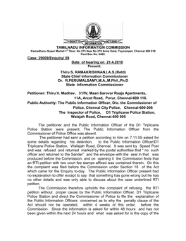 29009/Enquiry/ 09 Date of Hearing on 21.4.2010 Thiru S