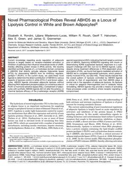 Novel Pharmacological Probes Reveal ABHD5 As a Locus of Lipolysis Control in White and Brown Adipocytes S