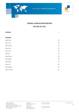 General Shareholders Meeting on June 30, 2021