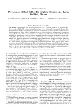 Development of Black Soldier Fly (Diptera: Stratiomyidae) Larvae Fed Dairy Manure